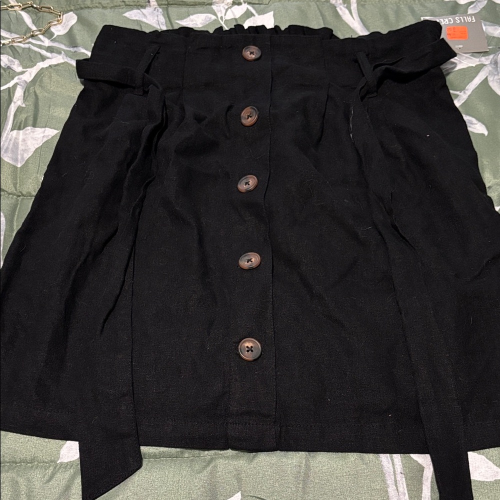 Falls Creek Black Button-Front Mini Skirt